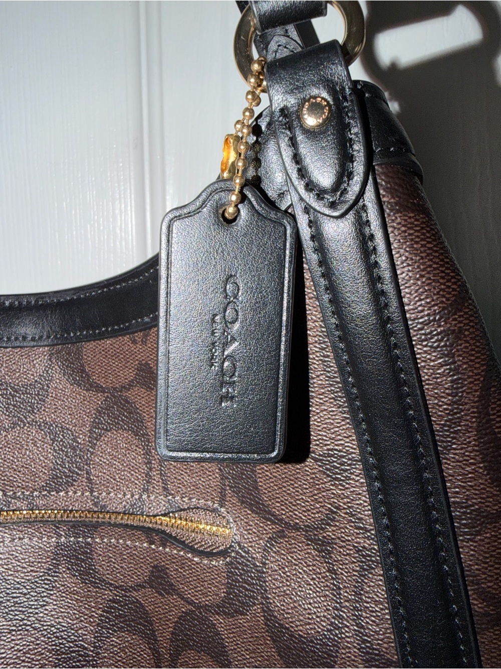 Coach Dark Brown Signature Canvas Shoulder Bag with Black Trim - Picture 4 of 16